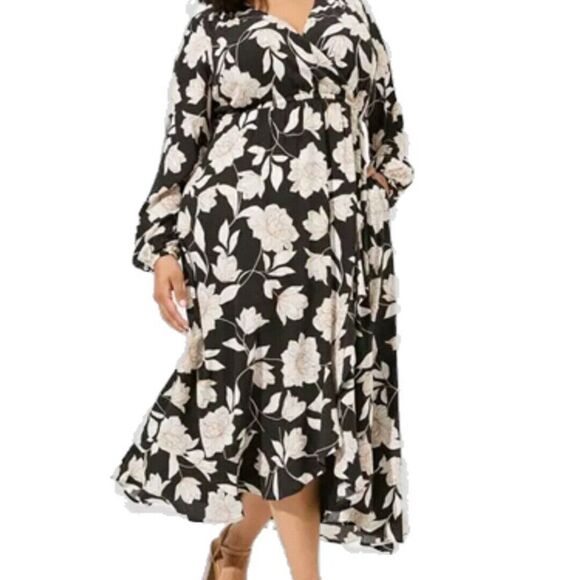 Torrid Floral Midi Washable Crinkle Gauze Ruffle Surplice Dress Plus Size 1X Boh - Picture 1 of 8